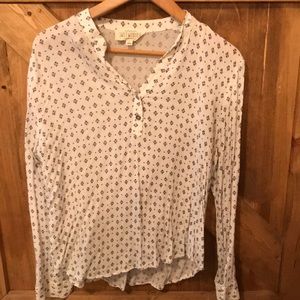 Navy blue and white long sleeve blouse.